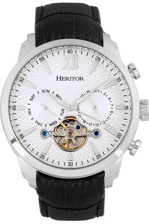 heritor automatic Heritor automatisch Arthur semi-skelet lederen band horloge met dag/datum