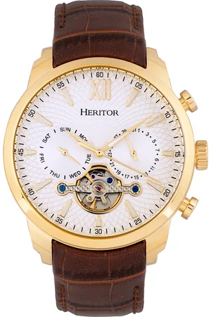 heritor automatic Heritor automatisch Arthur semi-skelet lederen band horloge met dag/datum