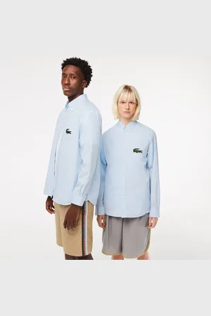 Lacoste Heren Relaxed Fit Gestreept Overhemd in Lichtblauw