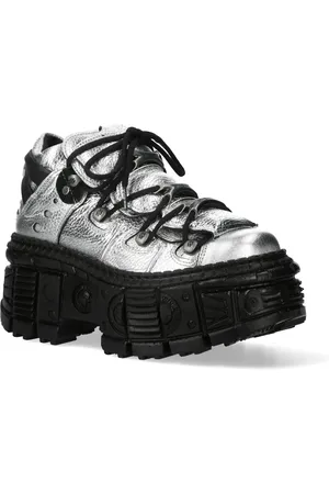 New Rock M-WALL106N-C16 Zilver Leren Gothic Urban Rock Enkellaarsjes