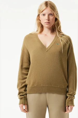 Lacoste Dames Relaxed Fit Gekaarde Wol Moss Stitch Trui in