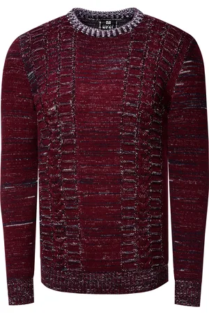 Rusty Neal Grof gebreid met contrasterende kleuren trui met ronde hals
