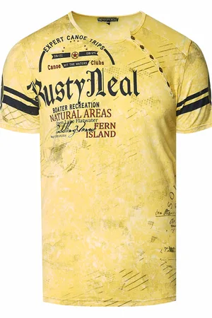 Rusty Neal T-shirt met knoopjes aan de zijkant en een logo-print