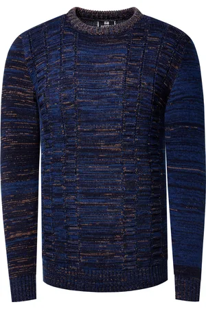 Rusty Neal Grof gebreid met contrasterende kleuren trui met ronde hals