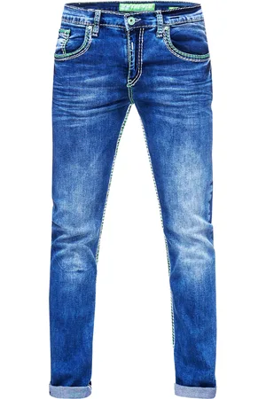 Rusty Neal Jeansbroek "LEVIN" met neongroene contrastnaad