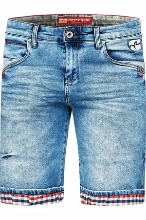 Rusty Neal Lichtblauwe gebruikte "NOXON" Bermuda Jeans Shorts
