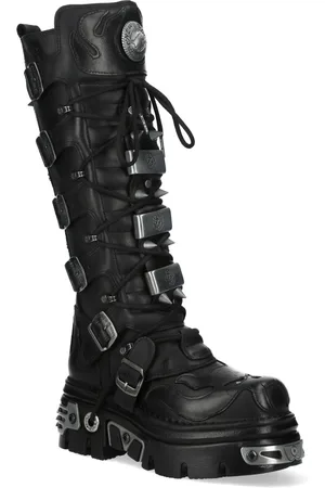 New Rock M-161-C10 kniehoge zwarte leren spikes gothic laarzen