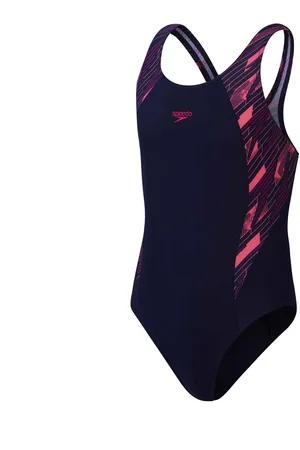 Speedo Meisjes Hyperboom Splice Muscleback Eendelig Zwempak (Marine / Roze)