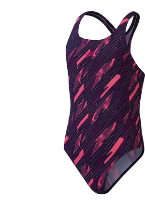 Speedo Meisjes Hyperboom Medalist All-Over Print Zwemkleding (Marine / Roze)