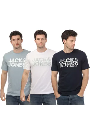 JACK & JONES Jack And Jones Heren Bloemen Crew Hals T-shirt (Set van 3) (Blauw/Wit/Grijs)