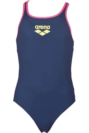 Arena Eendelig badpak met groot logo voor meisjes (Marine / Roze)