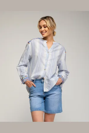 Tantra Oversized gestreepte blouse met mao halslijn