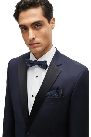 HUGO BOSS Heren Pin Dot Zijden Stropdas & Zakdoek Set (Donkerblauw)