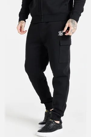 SikSilk Heren Zwart Essentiële Cargo Fleece Jogger XS
