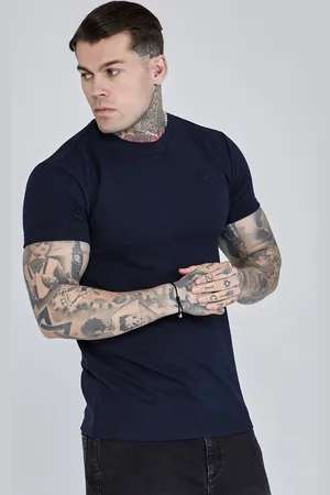 SikSilk Heren Marine Blauwe Oprolmouw T-Shirt S