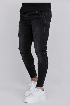 SikSilk Heren Zwart Gewassen Essentiële Versleten Skinny Jeans XS