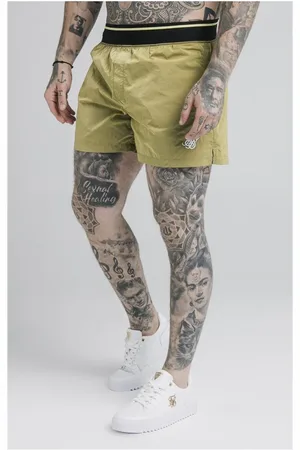 SikSilk Past Crushed Nylon Swim Shorts aan - Khaki L
