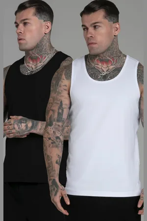SikSilk Heren Wit Zwart Pak van 2 Hemden L
