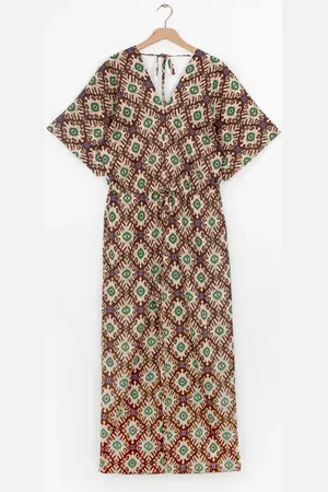 Sissy-Boy Donkerbruine kaftan jumpsuit met ikat print