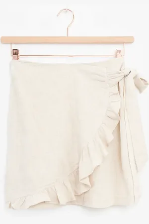 Sissy-Boy Beige linnen ruffle rok met overslag