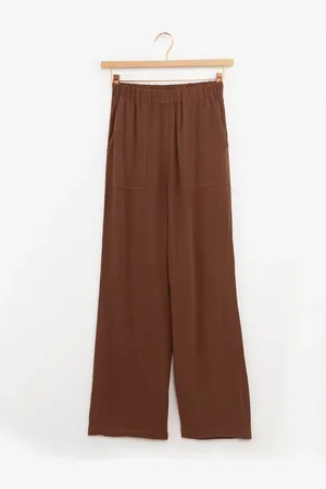 Sissy-Boy Donkerbruine high waist wide leg linnen broek