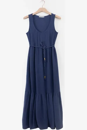 Sissy-Boy Blauwe maxi jurk met gevlochten riem