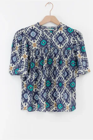 Sissy-Boy Blauwe A-lijn blouse met print