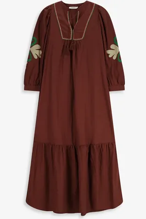 Sissy-Boy Bruine maxi jurk met embroidery details