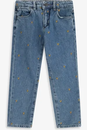 Sissy-Boy Blauwe tapered jeans met hartjes embroidery
