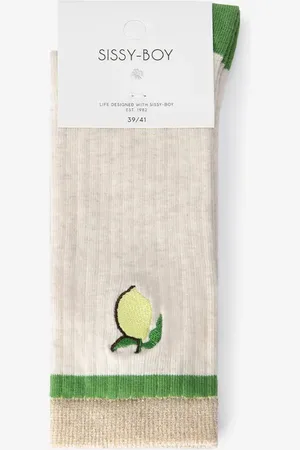 Sissy-Boy Groene sokken met citroen embroidery