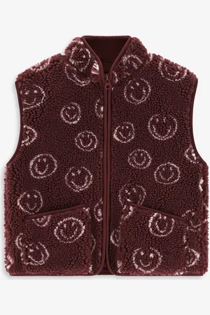 Sissy-Boy Donkerbruin teddy gilet met smileyprint