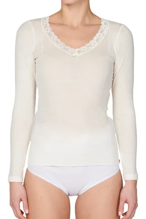 Nina Von C. Dames wollen shirt lange mouw V-hals - Warm Merino wollen thermo ondergoed vrouwen