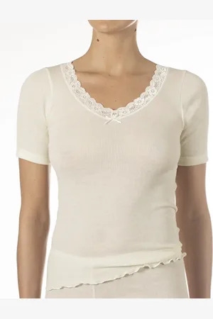 Nina Von C. Dames wollen T-shirt met kant - Merino wollen thermo ondergoed korte mouw