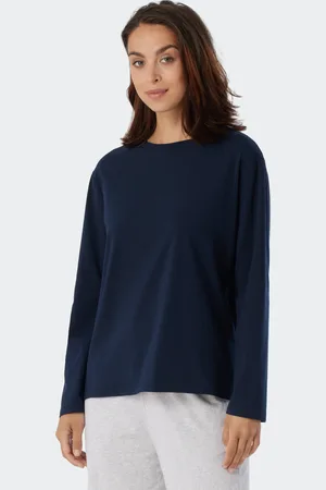 Schiesser Los pyjamashirt lange mouw - Mix & Relax - Katoenen pyjamashirt donkerblauw