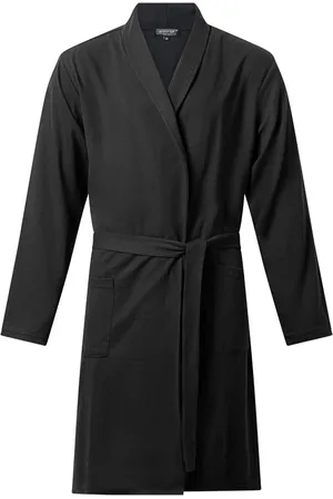 Outfitter Heren Fleece Badjas - Black wafel - Warme fleece ochtendjas