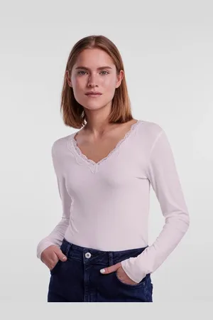 Pieces® Dames shirt Kant lange mouw - Barbera - Kanten dames ondershirt - Viscose