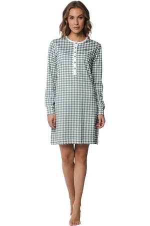 Pastunette Dames nachthemd lange mouw - geruit - 100% katoenen vrouwen nachtjapon met knoopsluiting