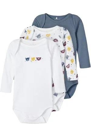 NAME IT 3-pack Rompertjes - Blue Bear - Biologisch katoen - lange mouw