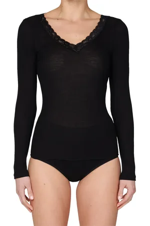 Nina Von C. Dames wollen shirt lange mouw V-hals - Warm Merino wollen thermo ondergoed vrouwen