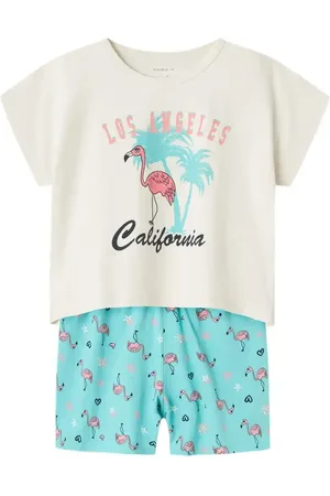 NAME IT Meisjes shortama - Flamingo - Biologisch katoenen meisjes pyjama - shortama kind