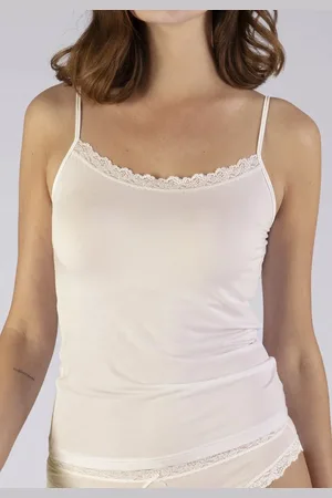 Nina Von C. Dames spaghetti hemd kant - Modal - Kanten onderhemd met smalle bandjes - Luxe singlet