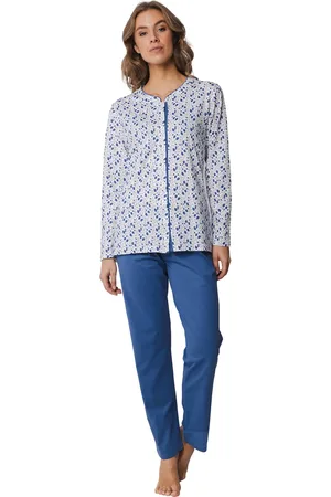 Pastunette Dames katoenen pyjama met knoopsluiting - - 100% katoenen tricot doorknoop pyjama