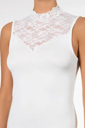 Nina Von C. Dames Kanten Top - Blazershirt - Met Hoge hals - Dames kanten mouwloos ondershirt zonder mouwen