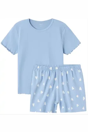 NAME IT Meisjes pyjama set - hartjesprint - blauwe meisjes shortama
