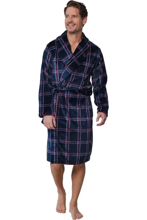 Pastunette Heren fleece badjas - Donkerblauwe warme badjas mannen