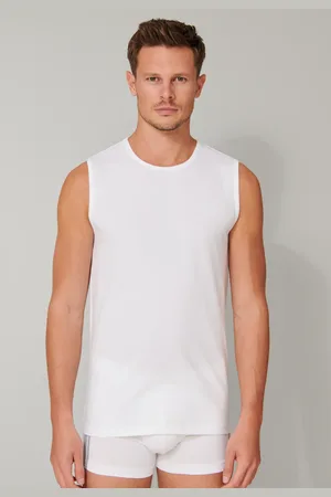 Schiesser 2-Pack mouwloos shirt - 95/5 - Biologisch katoen - Witte mouwloze shirts zonder mouwen met ronde hals
