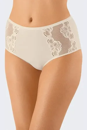 Nina Von C. Dames maxi-taille slip kant - Hoge kanten dames slip - Elastisch katoenen onderbroek