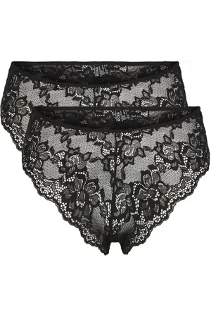 Pieces® 2-Pack dames slips kant - Lace Wide Brief - Lina - Kanten microfiber ondergoed - Transparant - Doorschijnend