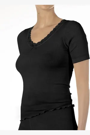 Nina Von C. Dames wollen T-shirt met kant - Merino wollen thermo ondergoed korte mouw