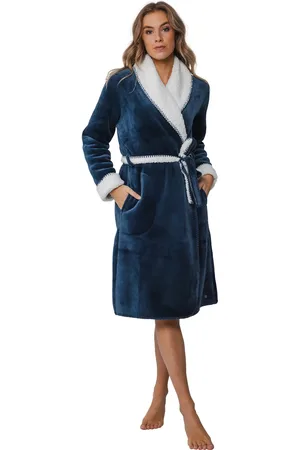 Pastunette Dames Badjas Fleece - Morning Gown - Warme winter ochtendjas donkerblauw